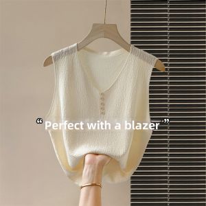V-Neck Wide Shoulder Loose Vest for Women Summer Casual Style