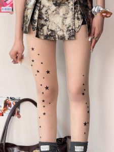 BON Star Print Stockings Sweet Cool Girl Cute Lolita All-Match Skin-Like Spicy Tattoo Pantyhose Thin Layer Beauty Leg Shaping