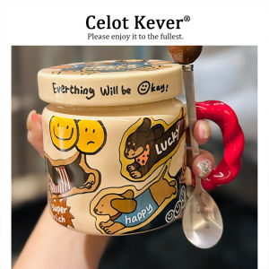 Aesthetic Home Office Use Dog Shaped Mug with Lid and Spoon