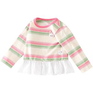 Hamqi | Spring & Autumn Childrens Striped T-Shirt with Pleated Skirt Hem