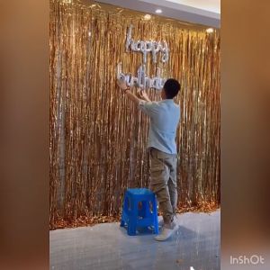 Double Color Tinsel Fringe Foil Curtains 2*1 Meters Party Curtain Backdrop Wall Party Needs Decorations For Graduation Birthday Wedding Engagement Bridal Shower Background Photoshoot Props