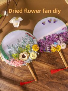 Handmade Eternal Flower Fan DIY Material Kit for Kindergarten Activities Teachers Day Gift New Chinese Style Home Decor