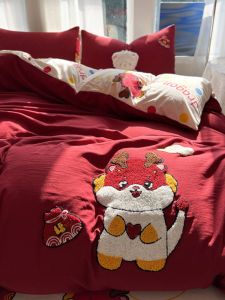 Adorable Pure Cotton Bedding Set Four-Piece Quilt Cover Dormitory Bedding Three-Piece Four-Season Towel Embroidered Cotton Sheets