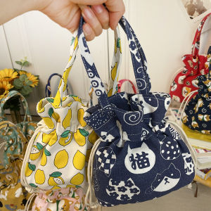 Fan Pockets/Japanese Style Sweet Drawstring Canvas Bag Female Han Costume Versatile Handbag Mini Bucket Bag Small Square Bag