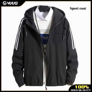 VUUG Fashion Windbreaker Jackets Mens Casual Striped Bomber Jacket Men 2023 New Trend Hoodie Baseball Collar Streetwear Coat Male（M-4XL）