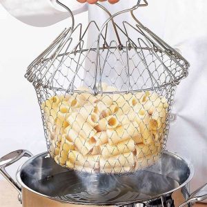 Multi function stainless still foldable standing colander basket(universal fit all size pot)