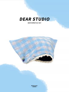 Mũ Trùm Đầu Họa Tiết Viền Kẻ Caro Dễ Thương Có Tai Mèo Cổ Điển Đính Hạt Ren Cho Nữ Mùa Thu Xuân Hè Cotton Trang Phục Phụ Kiện