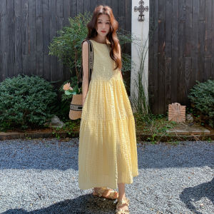 Yellow Sweet Anti-Aging First Love Girl Texture Sleeveless Long Dress Summer New Vacation Gentle Wind Womens Dress