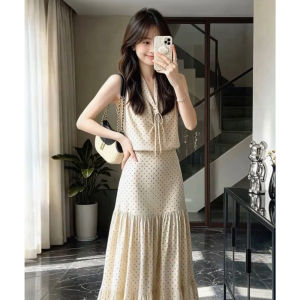 ZHENMANZI | Đầm Maxi Chấm Bi Pháp Mùa Hè