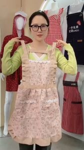 ALENADAY - Celemek Masak Wanita Kain Motif Bunga Renda Apron Dapur Ada Kantong Penyimpanan CLM07