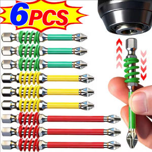 6Pcs Cross Screwdriver Bits High Hardness S2 Steel Spring Anti-slip Magnetic PH2 Driver Screw 65/70/90mm 1/4 Hex Shank Drill Head Electric Tool