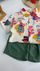 Baju setelan anak laki laki kemeja anak laki-laki imut Cetak kelinci kartun Setelan kemeja anak-anak Cantik musim panas Pakaian bayi set Kualitas Tinggi