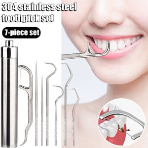 7pcs/set Stainless Steel Toothpick Set Tooth Flossing Reusable Toothpicks Portable Toothpick Floss Teeth Cleaner Oral Cleaning