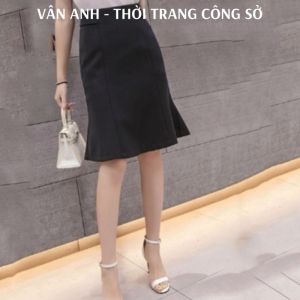 Chân váy đuôi cá dáng dài Màu đen phong cách công sở thanh lịch độ dài 60cm vải kaki thun co giãn thoáng mát Vannhshop MS007