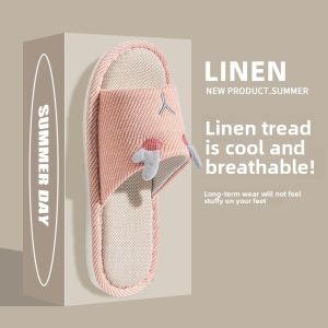 MONLEYTA | Linseed Cotton Flax Home Slippers Mens Indoor Anti-Slip Soft Bottom Sweat Absorbent Couple Silent Floor Shoes Home Comfort