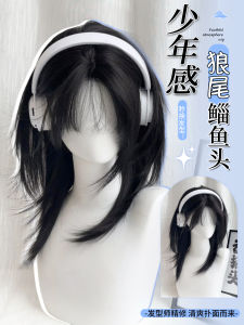 Wolf Tail Wig Mens Short Hair Samurai Head Side Part Mullet Human Hair Realistic Full Head Cap Style Hair Replacement