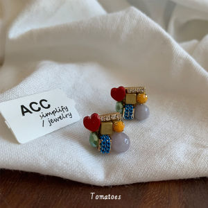 Retro Color Block Cute Vintage Earrings Fashionable Versatile Simple Design Stud Earrings Womens Jewelry Accessories