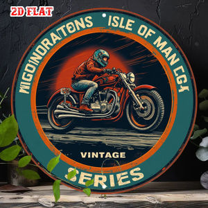 Man Round Aluminum Sign Vintage Design Metal Tin Sign Retro Motorcycle Rustic Wall Art for Home Garage Dining Room Cafe