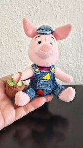 Disney Piglet in blue jean overalls hanging plushie