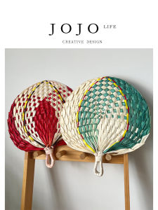Summer Palm Fan Handwoven Grass Mr. Grocery Artistic Cooling Fan Bamboo Material Handmade Crafted Chinese Style Decorative Fan