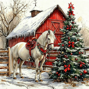 Huacan Full Diamond Painting Christmas White Horse Red Valley Diamond Mosaic Animal Complete Kit Home Decoration Handmade Gift