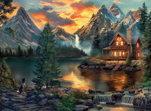 500/1000/1200/2000PCS Adult Mountain Cabin by a Lake Jigsaw Puzzle Stress Relief Entertainment Toys Landscape Puzzles Gift