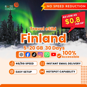 Finland eSIM | 5-20GB High Speed | 30 Days Data Plan | Raize Connect