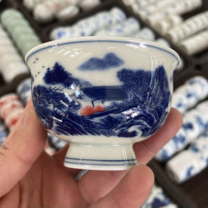 Large Size Ceramic Tea Cup Blue And White Fish Algae Pattern Owner Cup Personal Cup Vintage Chinese Style Tea Drinking Cup
