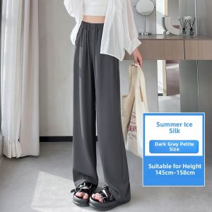 LANGPIN | Casual Ice Silk Wide Leg Pants Womens High Waist Straight Cut Lightweight Breathable Summer Fashion Plus Size Polyester Blend