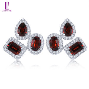 Lohaspie Jewelry Pure 3.5 Carats Solid Sterling Silver 925 Stud Earring Original Natural Garnet Stud Earring 925 Pure Silver Earring Garnet Birthstone Earring For Women Jewelry