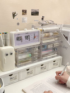 กล่องเก็บของแบบชั้นวางโต๊ะทำงานแบบลิ่มสีใส กล่องเก็บของแบบลิ่มสำหรับเครื่องสำอางและของใช้สำหรับนักเรียนในหอพัก