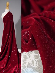 Wine Red Diamond Sparkling Velvet Full Sky Star Fabric Soft Smooth Shiny Drapey Dress Material for Clothing DIY Home Crafts