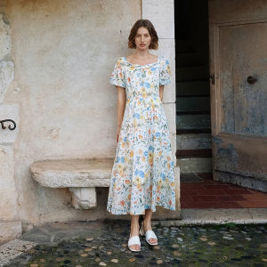INMAN | Lycell French Style Floral Puffed Sleeves Women Long Dress