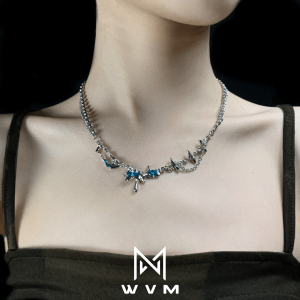 Blue Ocean Waterdrop Splicing Titanium Steel Adjustable Necklace Couple Lockbone Chain Fashion Jewelry Fresh Outlined Design