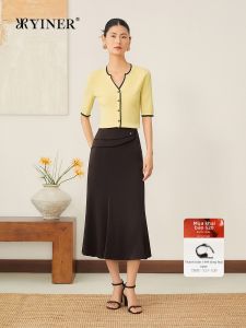 Luxurious Silk-Like Color-Contrast V-Neck Slimming Drape Knit Top