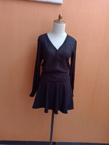 atasan cardigan wanita hitam rajut MIAO MIAO cewek M L lengan panjang lace vneck