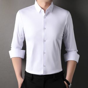 TUCANO Mens Long Sleeve Fleece Lined Shirt Non-iron Smooth Mid-aged Warm Business Casual Standard Fit Button Decorated Pure Color