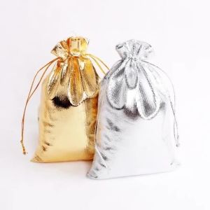 10/50pcs/lot Silver/Gold Colors Gift Bag Wedding Party Gift Bag Candy Jewelry Storage Drawstring Bag 8 Sizes To Choose From