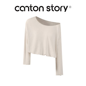 Cantonstory | Áo Thun Dáng Ôm Phong Cách Pháp Màu Hồng Xếp Vai