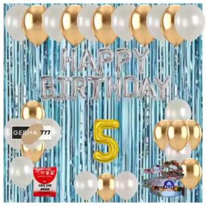 Set Pesta Dekorasi Pesta Ulang Tahun Anak Banner Foil Cetak Happy Birthday Silver Balon Gold Putih