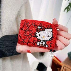 Creative Cartoon Butterfly Knot Cat KT Handheld Beaded Purse Small Womens Wallet New Arrival Spring 2025 Youth Zipper Closure