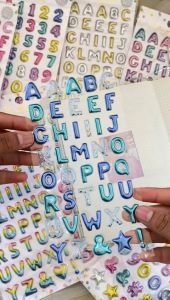 STICKER ALPABETH METALIC COLORFULL UKURAN MEDIUM / STICKER ABJAD 3D TIMBUL Stiker Dekorasi Scrapbook Murah Aesthetic Warna Pastel