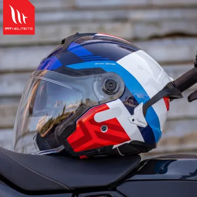 MT Helmets | All-Season Motorcycle Half Helmet Dual Visor Large Spoiler
