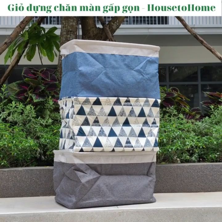 Giỏ đựng chăn màn bằng vải, Giỏ đựng đồ đa năng gấp gọn, tiện ích 2 lớp ...