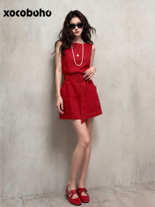 xocoboho | Đầm Elegance Linen Không Tay Đỏ