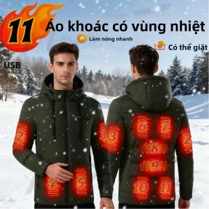 Áo Khoác Nam Có Sưởi 11 Vùng Giữ Ấm Mùa Đông Có Mũ Trùm Đầu Sưởi Điện USB Chống Thấm Nước Giữ Nhiệt Dành Cho Thể Thao Và Hoạt Động Ngoài Trời