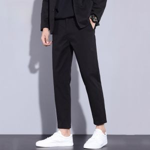 ROMON | Lormen Mens Casual Cotton Pants Business Straight Leg Suit Pants Elastic Thin Autumn Spring Fashion City Style Nine Points Long Trousers