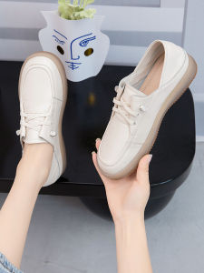 Leather Slip-On Womens Shoes Comfortable Flat Bottom Breathable Large Size Spring Fashion Single Shoes round Toe Casual Style