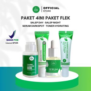 Elzet Skincare Paket Hemat 4in1 Resmi BPOM Salep Retinol Night Whitening Salep Day Darkspot Cream Serum Toner Calming Hydrating Krim Retinol Flek Hitam Melasm Jerawat Milia