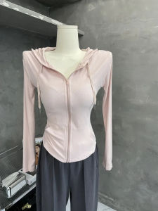 Pink Spicy Girl Hooded Open Cardigan Womens Summer Design Sporty High Waist Short Length Fashionable Sun Protection Outerwear